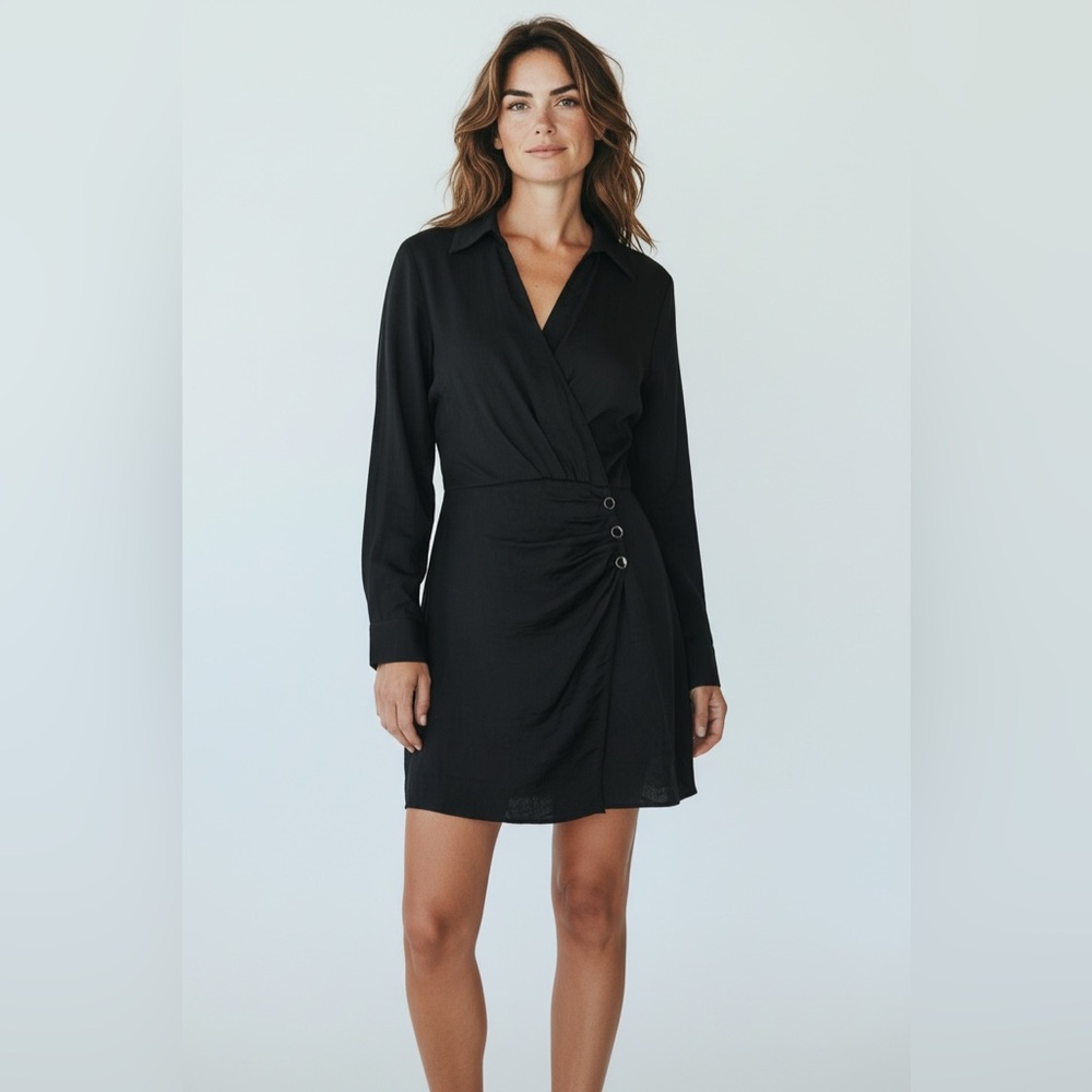 Zara Black Wrap Mini Shirt Dress – Size XL NWT